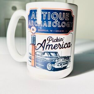 American Pickers Antique Archaeology White and Blue Mug